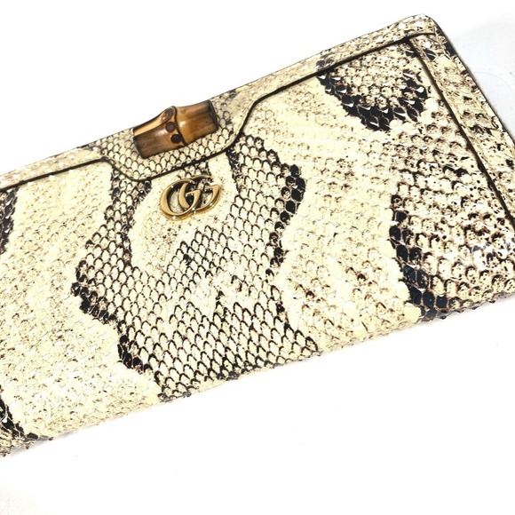 Gucci Long Wallet GG Bamboo Round Zipper Python Leather White - Picture 3 of 11